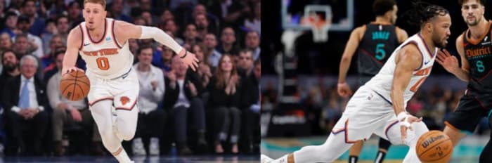 Donte DiVincenzo (L) and Jalen Brunson (R) have reunited in New York after winning two national titles at Villanova